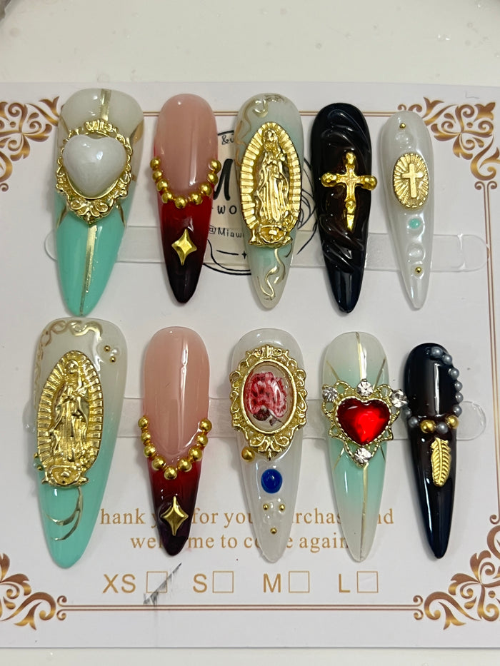 Sacred Heart Baroque Halloween handmade press-on nails