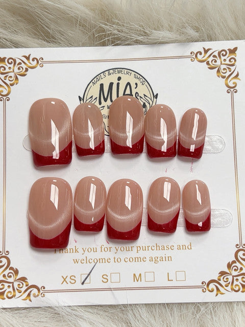 Red Velvet French Short Square Press-On Nails - handmade short square press-on nails