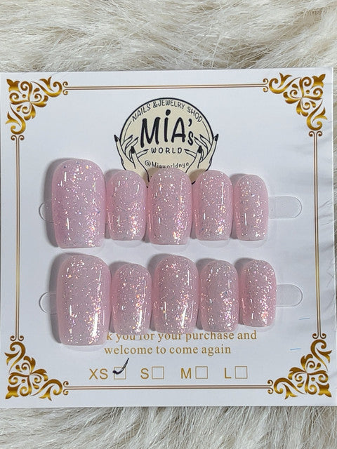 Pink Glitter Jelly Short Square Press-On Nails - handmade short square press-on nails