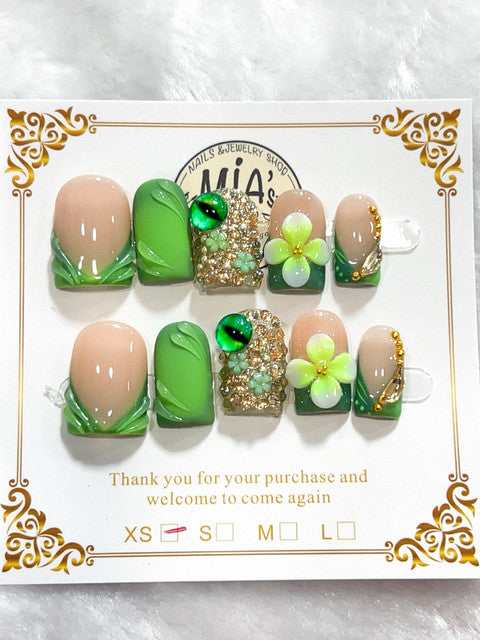 Emerald Bloom handmade press-on nails - image 2