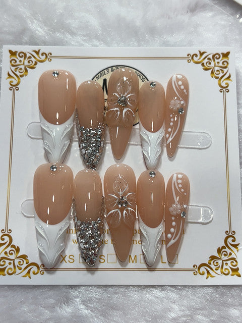 Champagne Bow Crystal handmade press-on nails - image 2