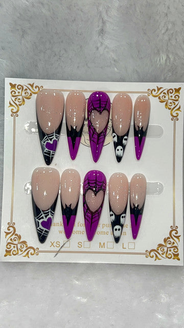 Purple Gothic Heart Halloween handmade press-on nails