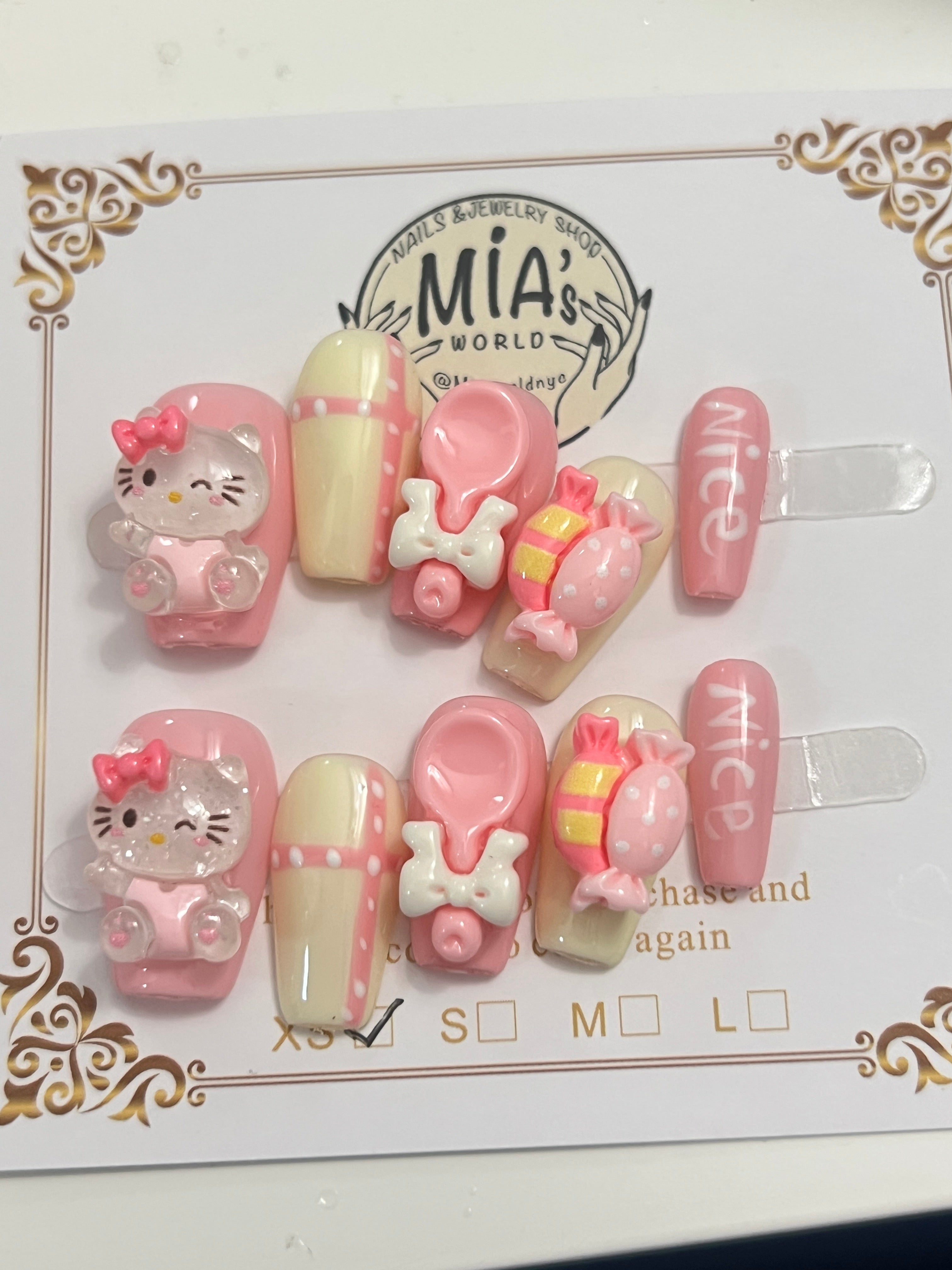 Sweet Kitty - Hello Kitty Pastel Coffin Nails Medium - Mia World NYC