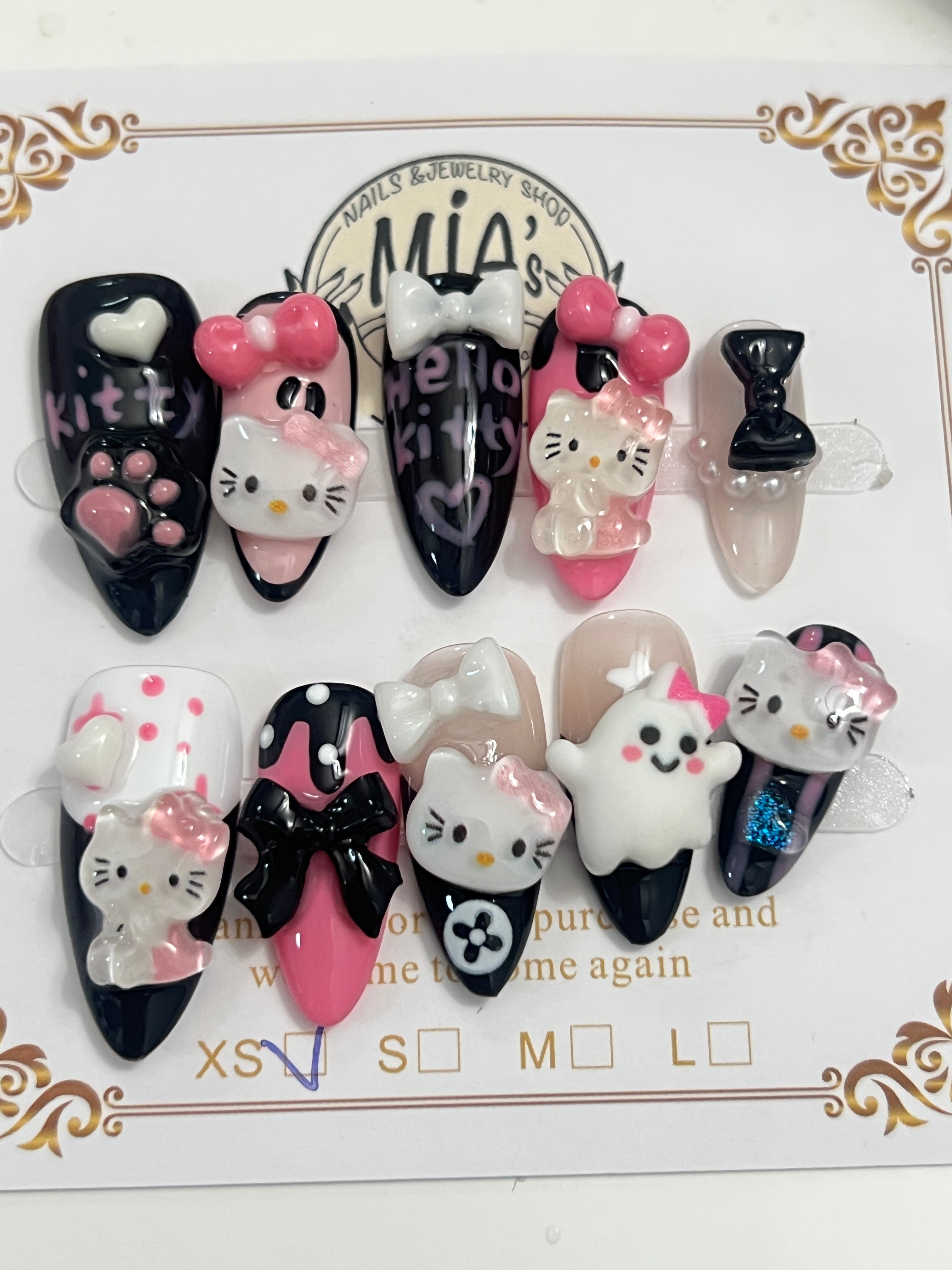 Halloween Kitty - Black Pink Hello Kitty Stiletto Nails Medium - Mia ...