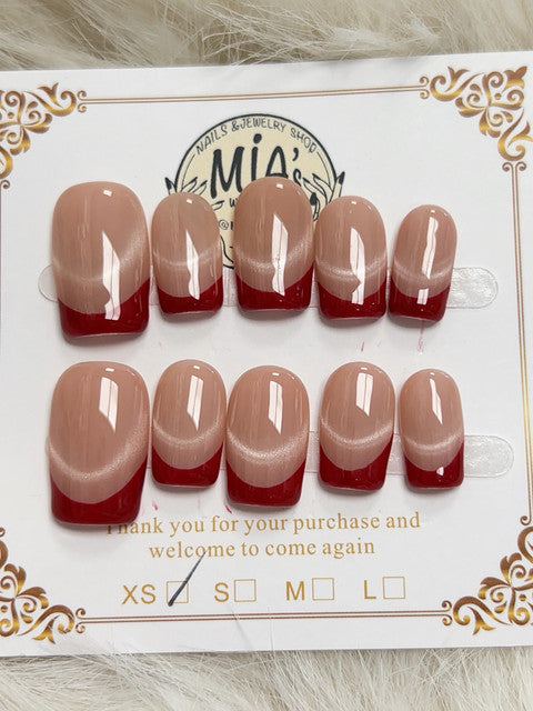 Red Velvet French Short Square Press-On Nails - handmade short square press-on nails