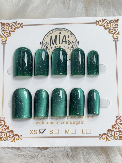 Emerald Glitter Short Square Press-On Nails - handmade short square press-on nails