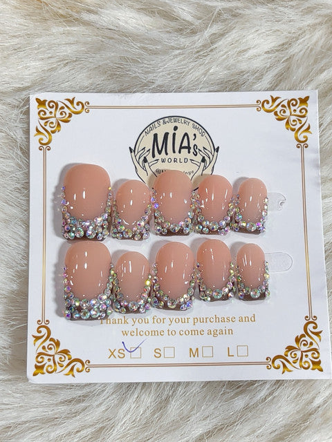 Crystal Border Bling Short Square Press-On Nails - handmade short square press-on nails