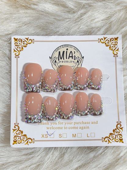 Crystal Border Bling Short Square Press-On Nails - handmade short square press-on nails