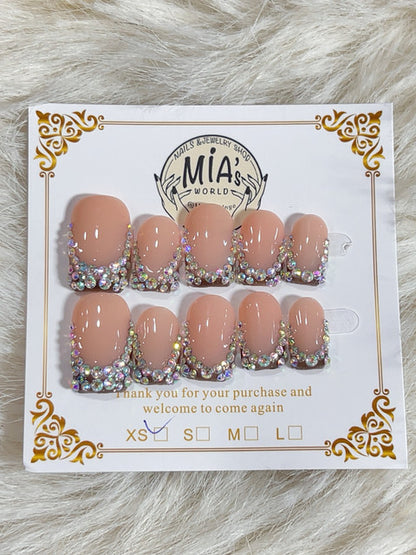 Crystal Border Bling Short Square Press-On Nails - handmade short square press-on nails