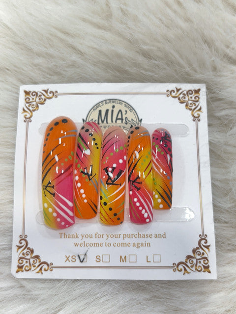 Neon Abstract Monogram Long Square Press-On Nails - handmade long square press-on nails
