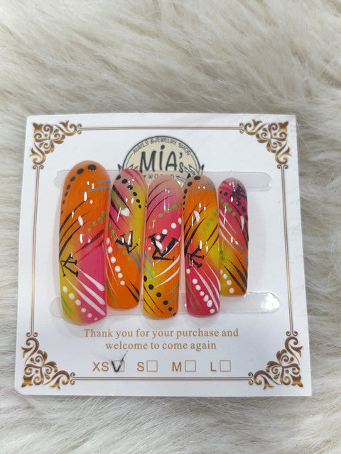 Neon Abstract Monogram Long Square Press-On Nails - handmade long square press-on nails