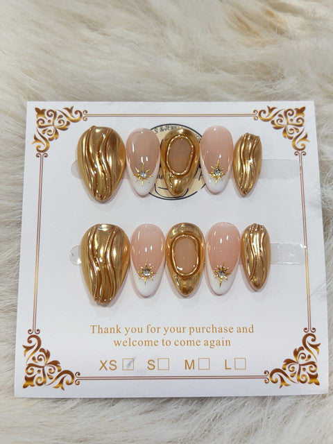 Gold Chrome Star Short Almond Press-On Nails - handmade short almond press-on nails