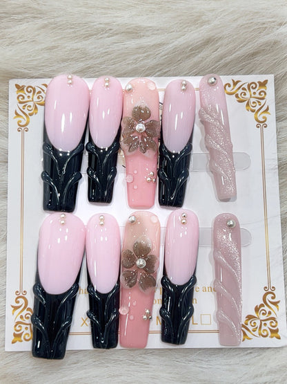 Blush Noir Floral handmade press-on nails - image 1
