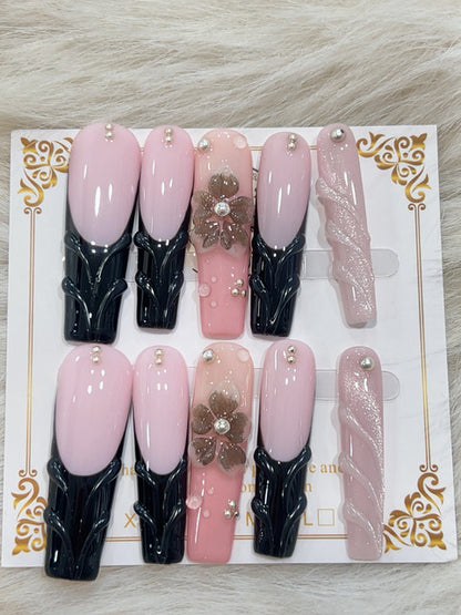 Blush Noir Floral handmade press-on nails - image 2