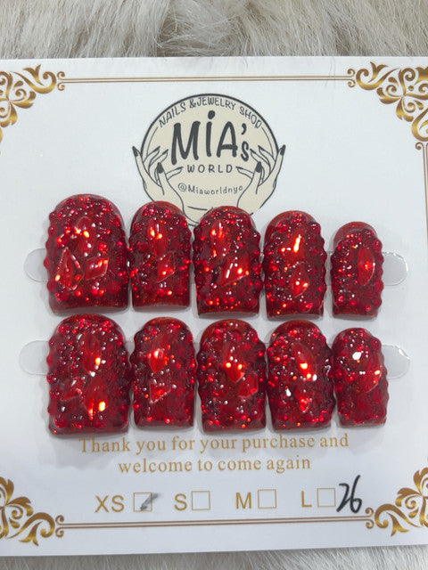 Ruby Glitter handmade press-on nails - image 1