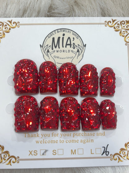 Ruby Glitter handmade press-on nails - image 1