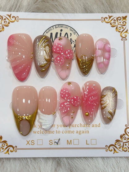 Pink Shell Gold handmade press-on nails - image 1