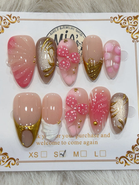 Pink Shell Gold handmade press-on nails - image 2