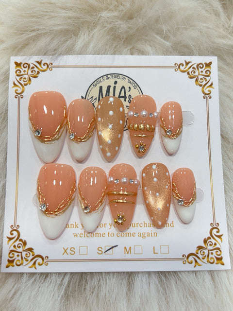 Caramel Gold French handmade press-on nails - image 1