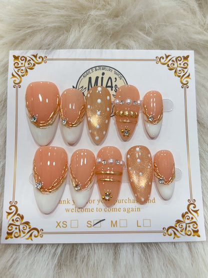 Caramel Gold French handmade press-on nails - image 1