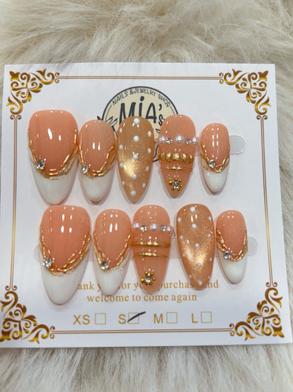 Caramel Gold French handmade press-on nails - image 2