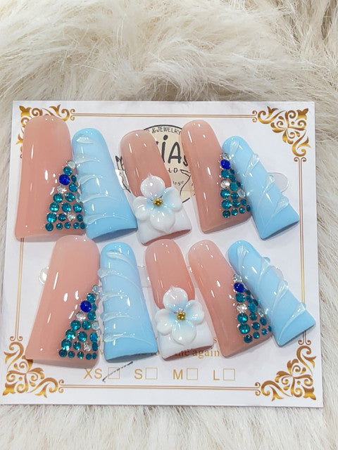 Sky Blue Crystal Bow handmade press-on nails - image 2