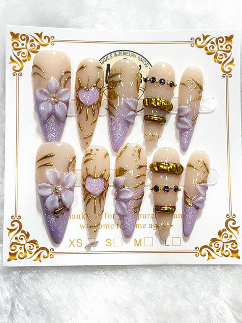 Lavender Floral Luxe handmade press-on nails - image 1