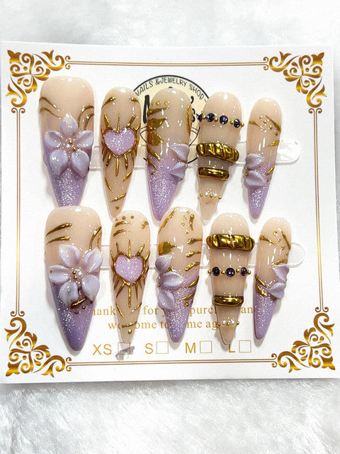Lavender Floral Luxe handmade press-on nails - image 2