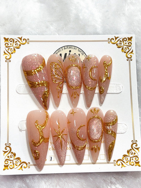 Rose Gold Cameo handmade press-on nails - image 1