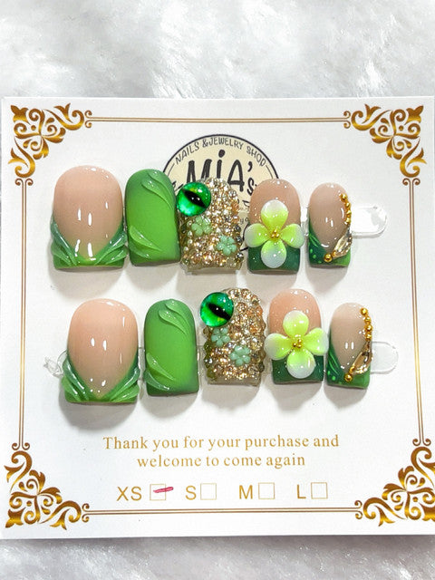 Emerald Bloom handmade press-on nails - image 1