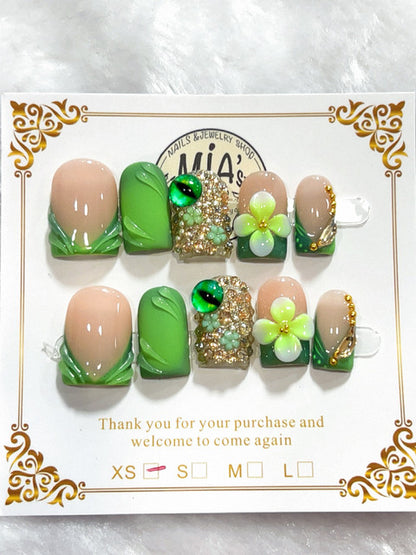 Emerald Bloom handmade press-on nails - image 1