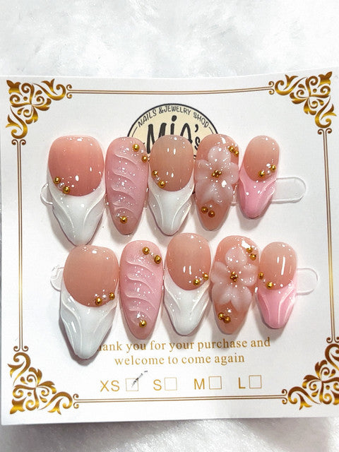 Blush Floral Swirl handmade press-on nails - image 1