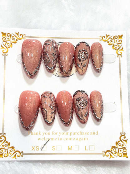 Rose Marble handmade press-on nails - image 1