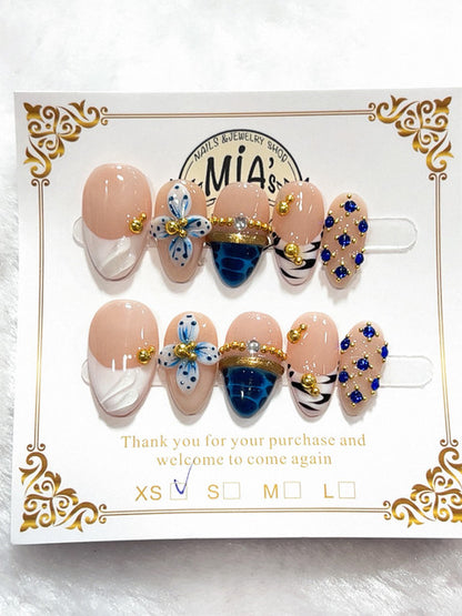 Blue Butterfly French handmade press-on nails - image 1