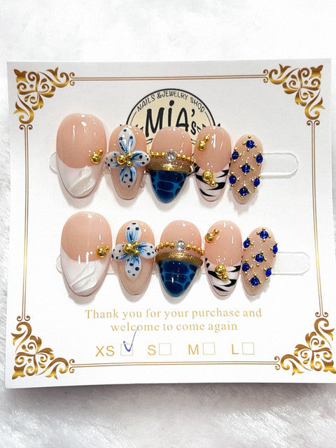 Blue Butterfly French handmade press-on nails - image 2