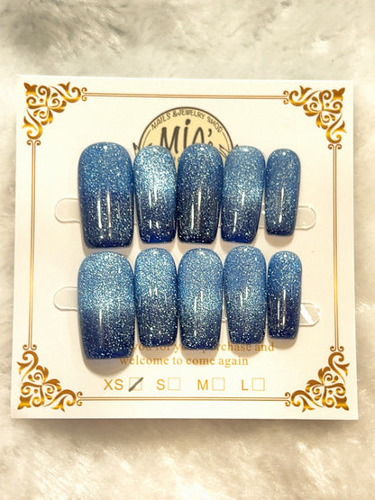 Denim Blue Glitter handmade press-on nails - image 1