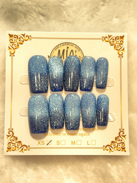 Denim Blue Glitter handmade press-on nails - image 2