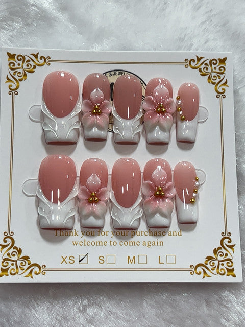 Blush Bow French handmade press-on nails - image 1