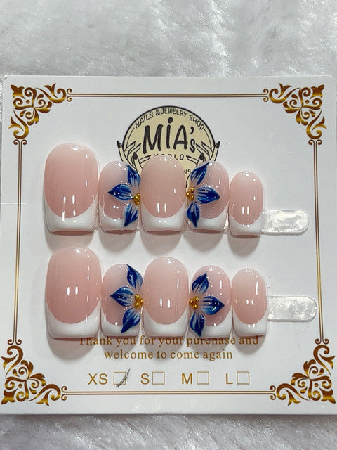 Blue Butterfly French Tip handmade press-on nails - image 1