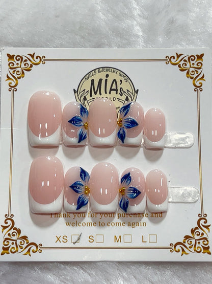 Blue Butterfly French Tip handmade press-on nails - image 1