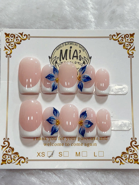 Blue Butterfly French Tip handmade press-on nails - image 2
