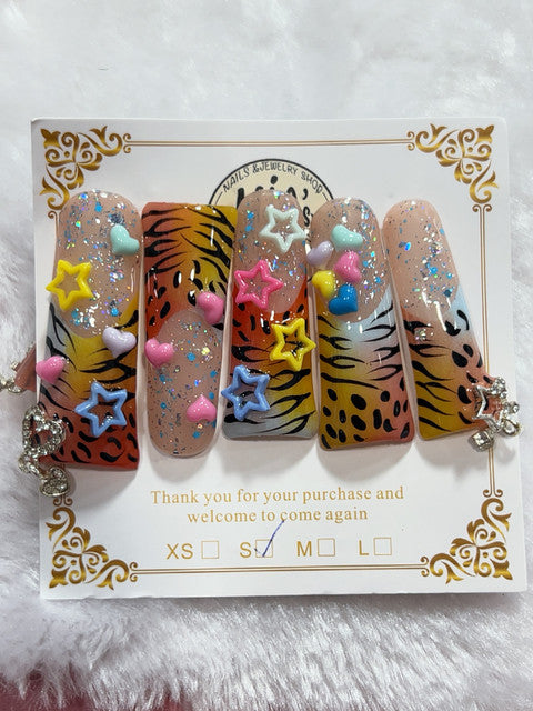 Neon Tiger Stars handmade press-on nails - image 2
