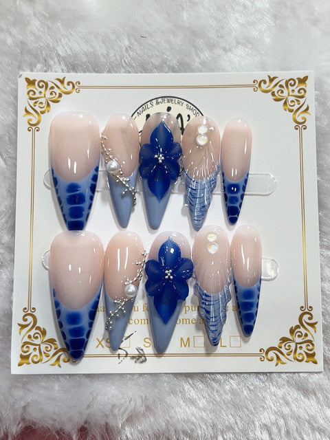 Blue Winter Crystal handmade press-on nails - image 1