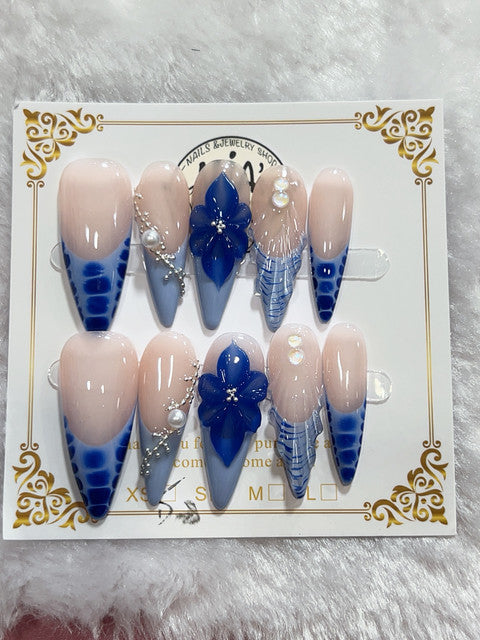 Blue Winter Crystal handmade press-on nails - image 2