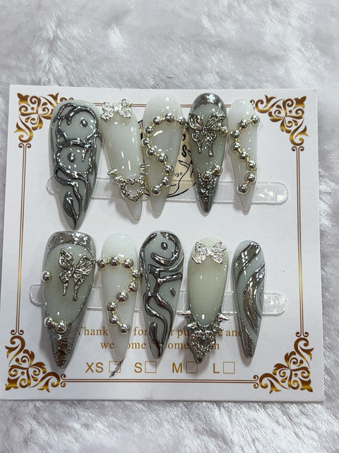 Silver Pearl Luxe handmade press-on nails - image 1