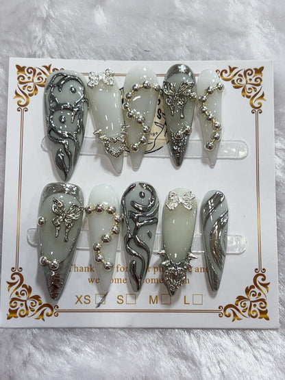 Silver Pearl Luxe handmade press-on nails - image 2