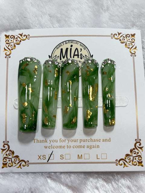 Emerald Gold handmade press-on nails - image 1