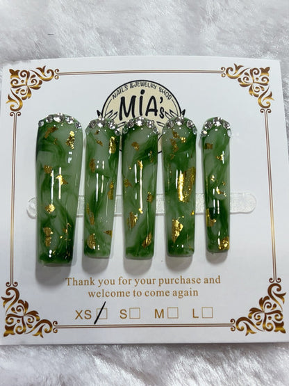 Emerald Gold handmade press-on nails - image 1