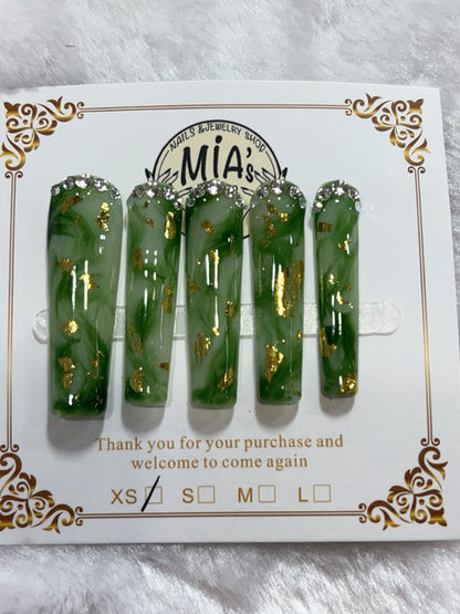 Emerald Gold handmade press-on nails - image 2