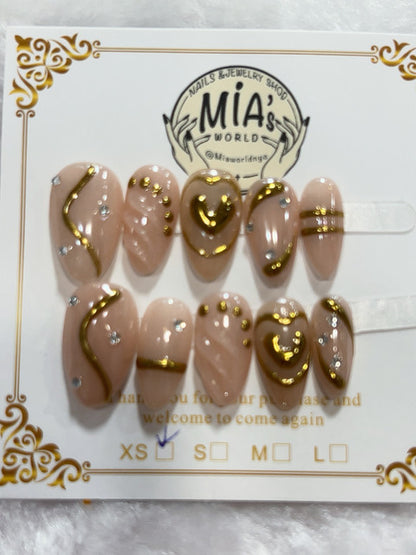Golden Heart Nude handmade press-on nails - image 1